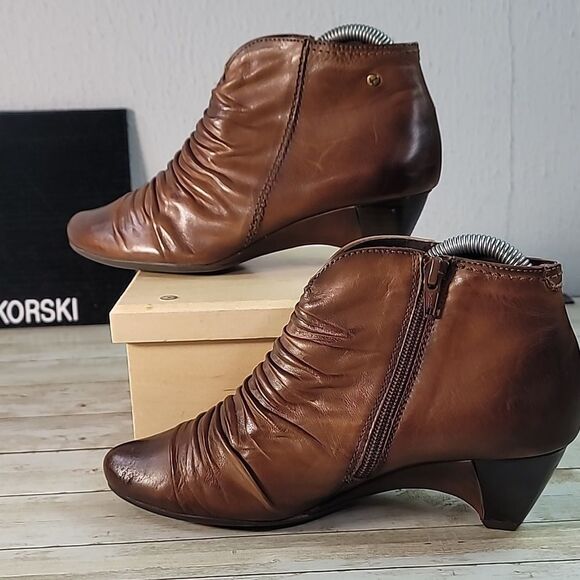 Pikolinos Ginebra‎ Dark Tan Slouchy Side Zip Boots Small Wedge Heel 37 6½ - 7 - Picture 2 of 10